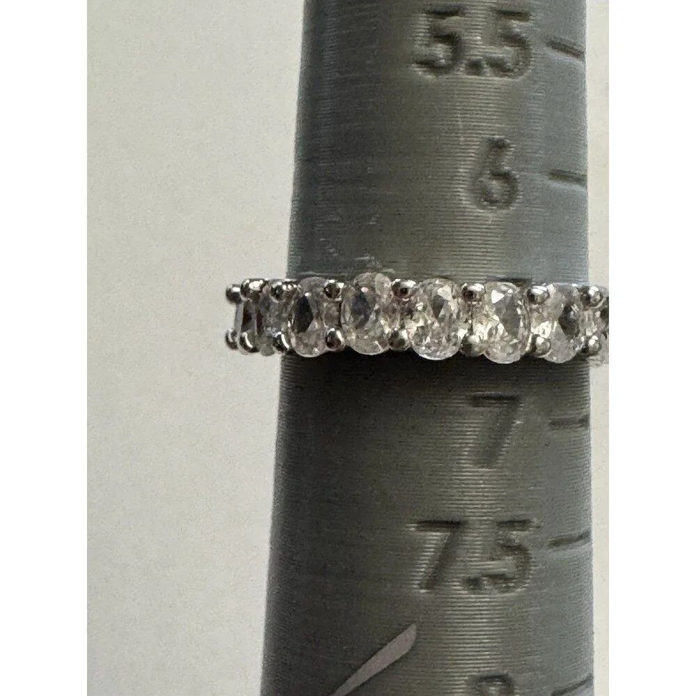 Silver Tone CZ Eternity Band Ring Size 6.5 Full Round Stones